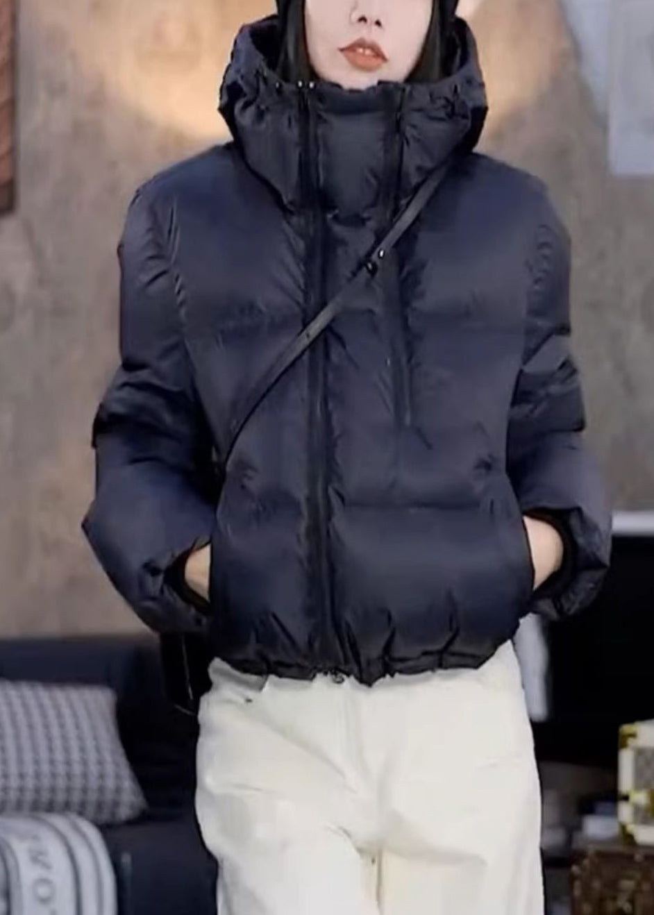 Boutique Coffee Hooded Pockets Duck Down Short Coat Winter Td041