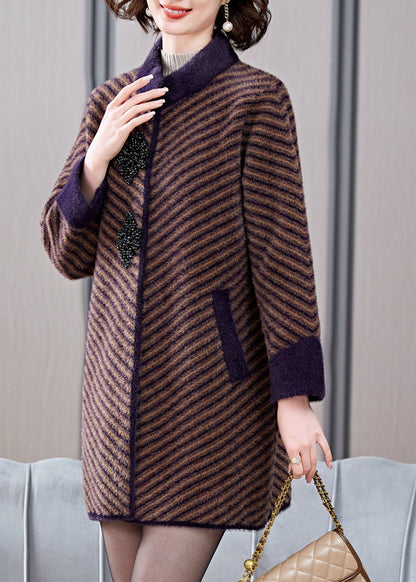 Boutique Coffee Triped Striped Mink Velvet Coats Spring Ta018