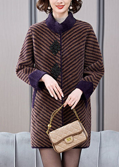 Boutique Coffee Triped Striped Mink Velvet Coats Spring Ta018