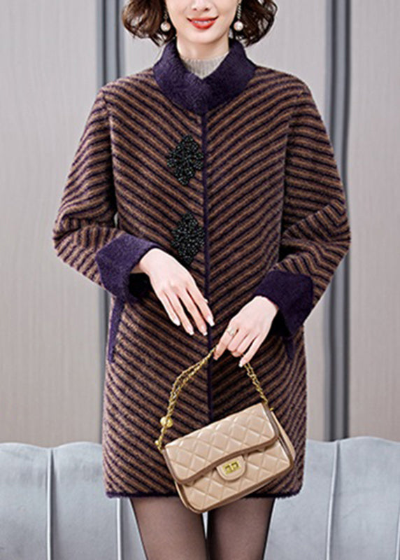 Boutique Coffee Triped Striped Mink Velvet Coats Spring Ta018