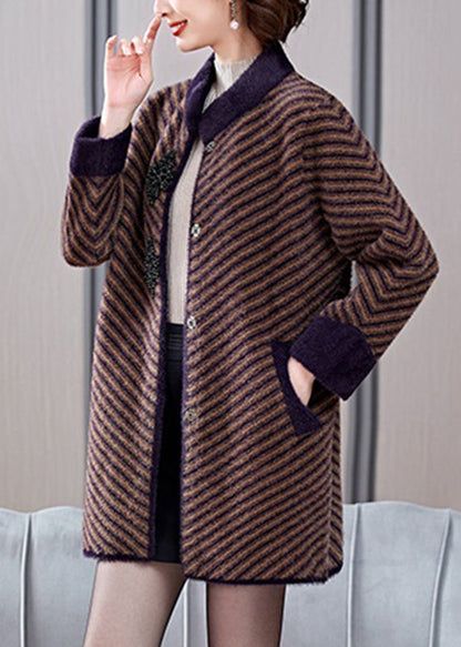 Boutique Coffee Triped Striped Mink Velvet Coats Spring Ta018