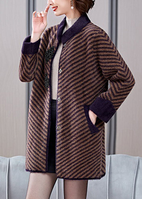 Boutique Coffee Triped Striped Mink Velvet Coats Spring Ta018