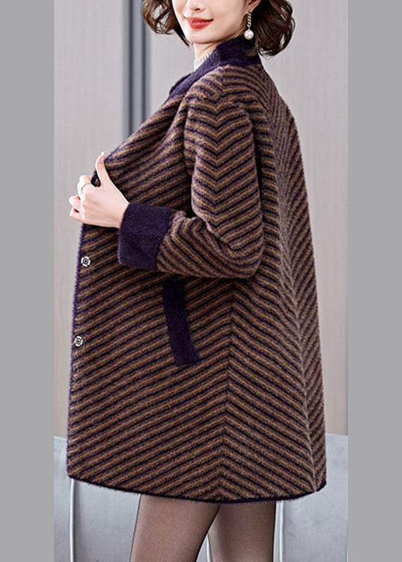 Boutique Coffee Triped Striped Mink Velvet Coats Spring Ta018