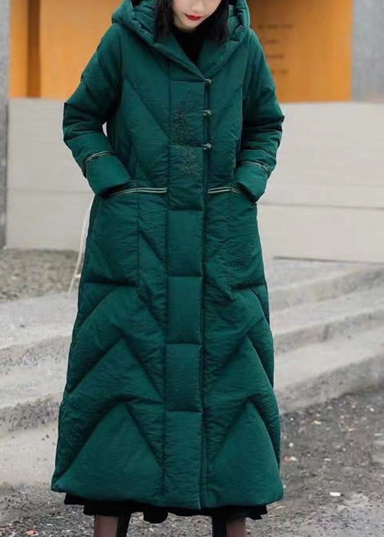 Boutique Green Embroidered Hoodies Duck Down Puffers Coat Winter Ti022