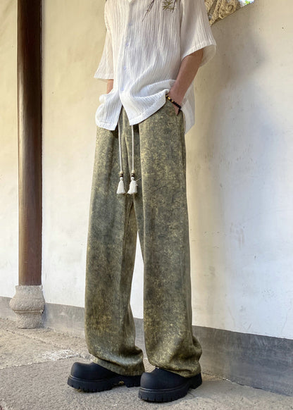 Boutique Green Pockets Print Ice Silk Pants Summer Yt047