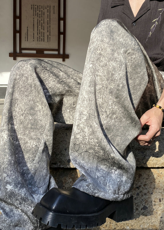 Boutique Green Pockets Print Ice Silk Pants Summer Yt047