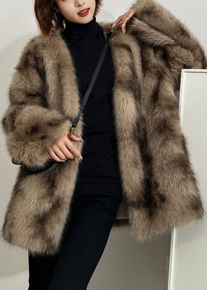 Boutique Green V Neck Print Leather and Fur Coats Winter Rd004