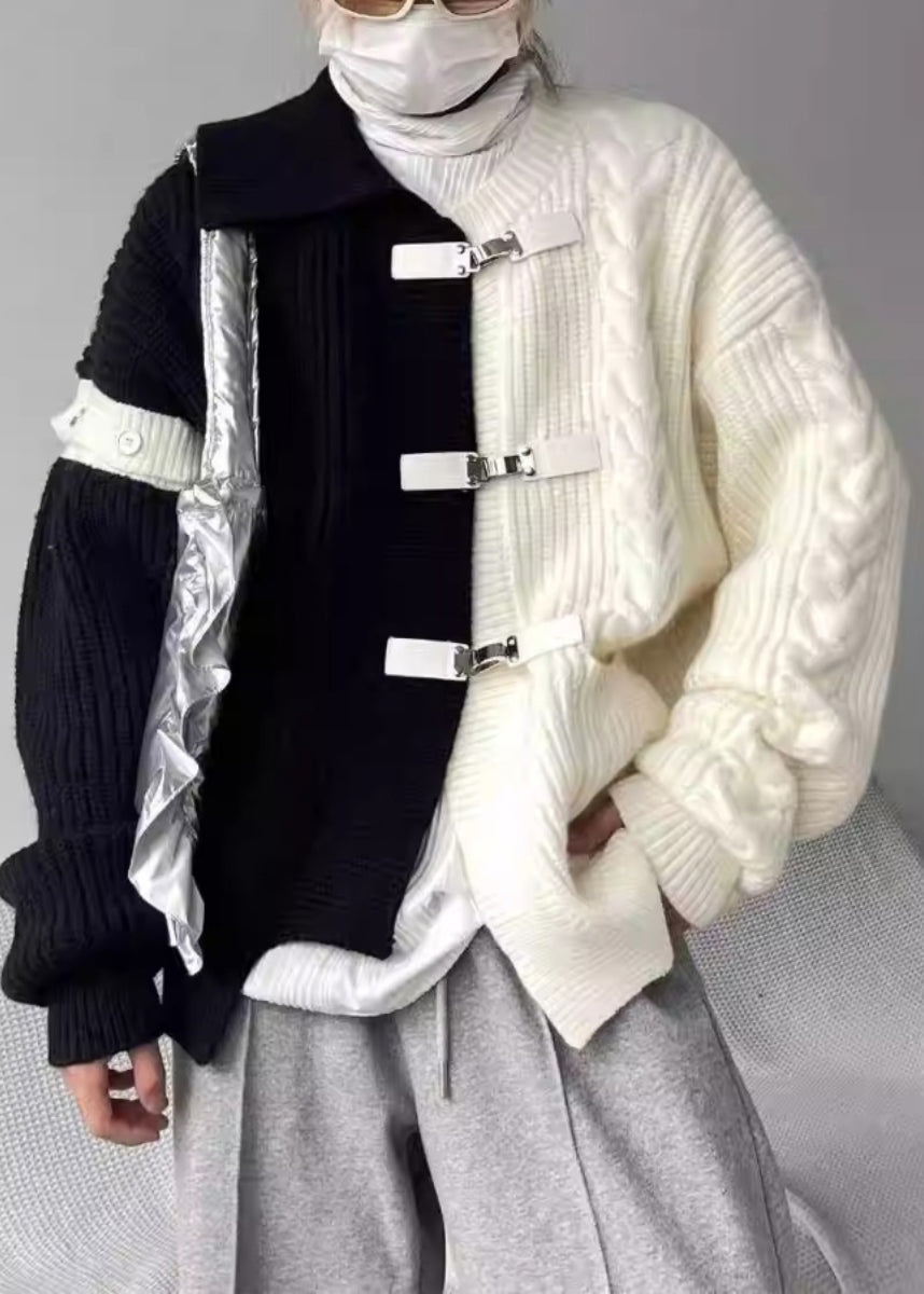 Boutique Grey Asymmetrical Buckle Patchwork Knit Sweaters Spring Yy036