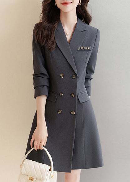Boutique Grey Double Breast Silm Fit Coat Dresses Spring Yj060