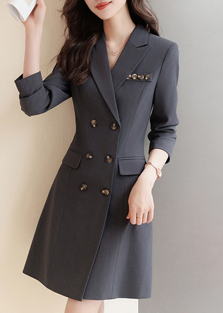 Boutique Grey Double Breast Silm Fit Coat Dresses Spring Yj060