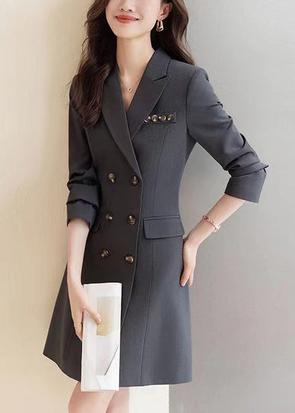 Boutique Grey Double Breast Silm Fit Coat Dresses Spring Yj060
