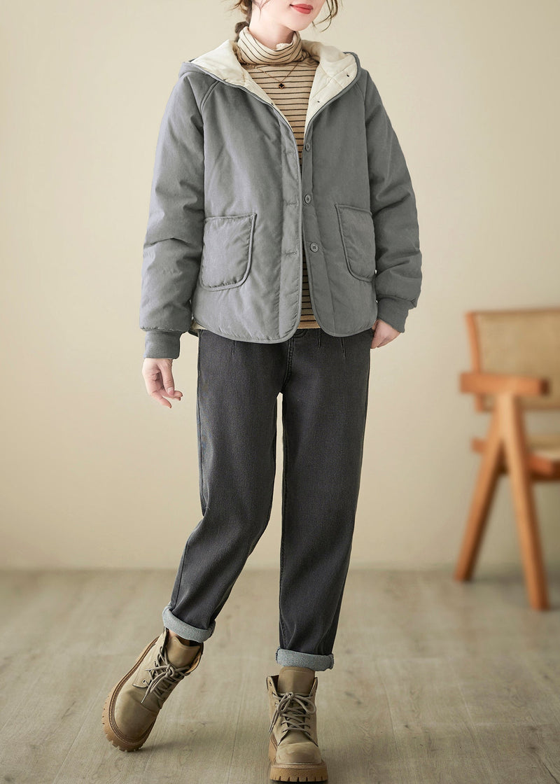 Boutique Grey Pockets Fine Cotton Filled Hoodies Outwear Spring Ti007