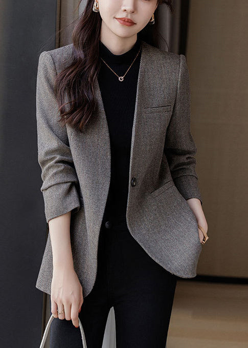 Boutique Grey V Neck Woolen Formal Coats Spring Yj016