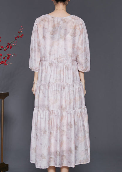 Boutique Light Purple V Neck Print Cotton Long Dress Bracelet Sleeve Sd1054