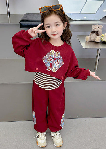 Boutique Mulberry O-neck Print Sweatshirt and Pants Two Piece Set Spring Tr020