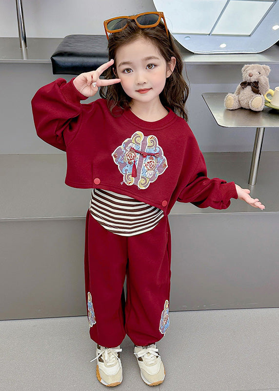 Boutique Mulberry O-neck Print Sweatshirt and Pants Two Piece Set Spring Tr020