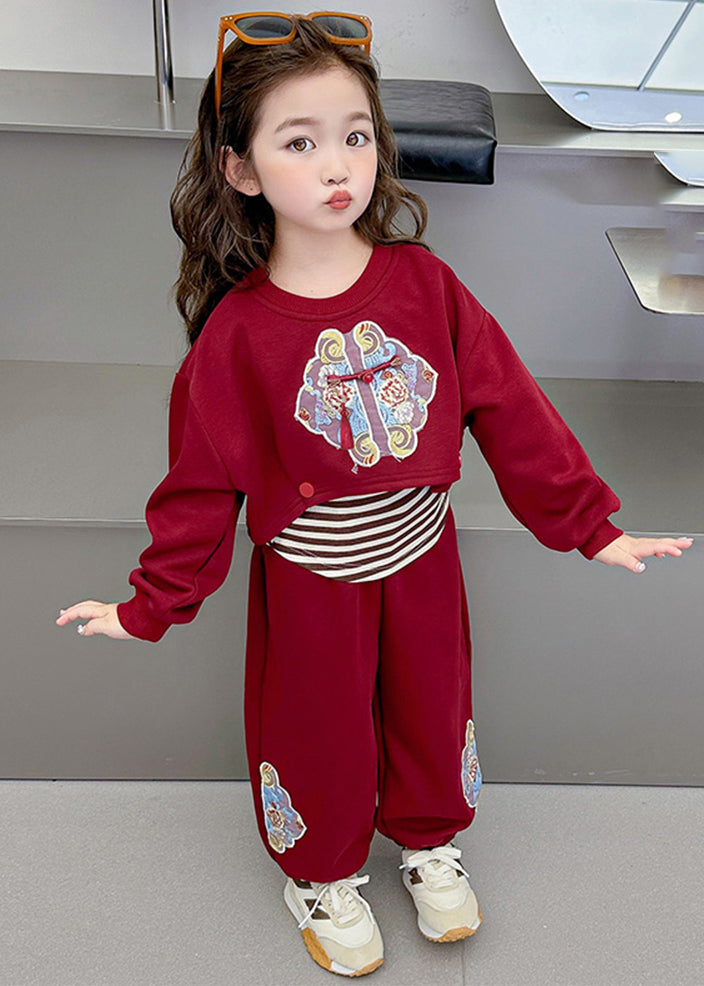 Boutique Mulberry O-neck Print Sweatshirt and Pants Two Piece Set Spring Tr020