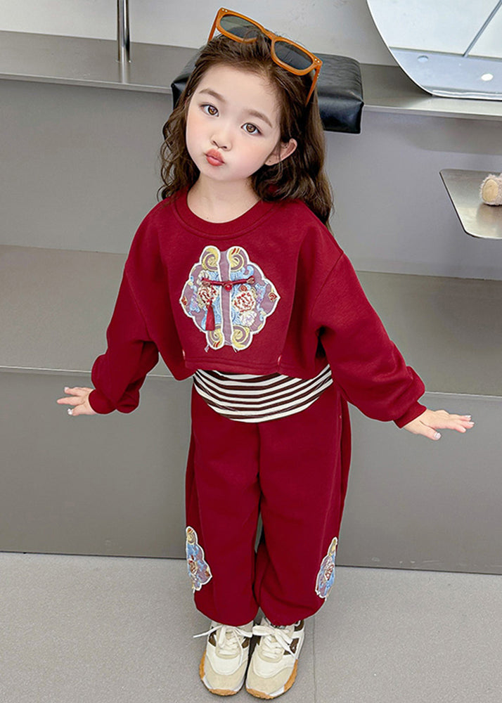 Boutique Mulberry O-neck Print Sweatshirt and Pants Two Piece Set Spring Tr020
