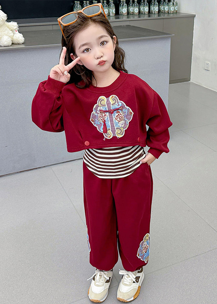 Boutique Mulberry O-neck Print Sweatshirt and Pants Two Piece Set Spring Tr020