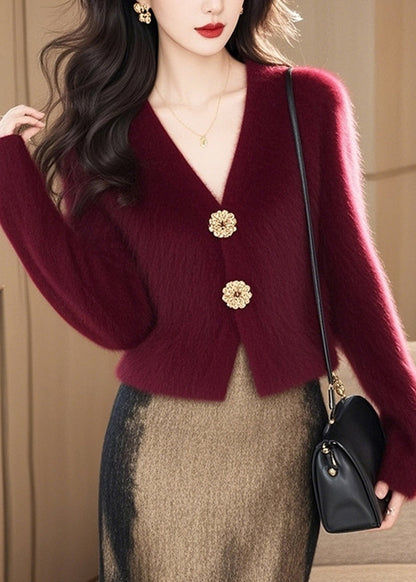 Boutique Mulberry V Neck Button Cotton Knit Cardigans Spring To029