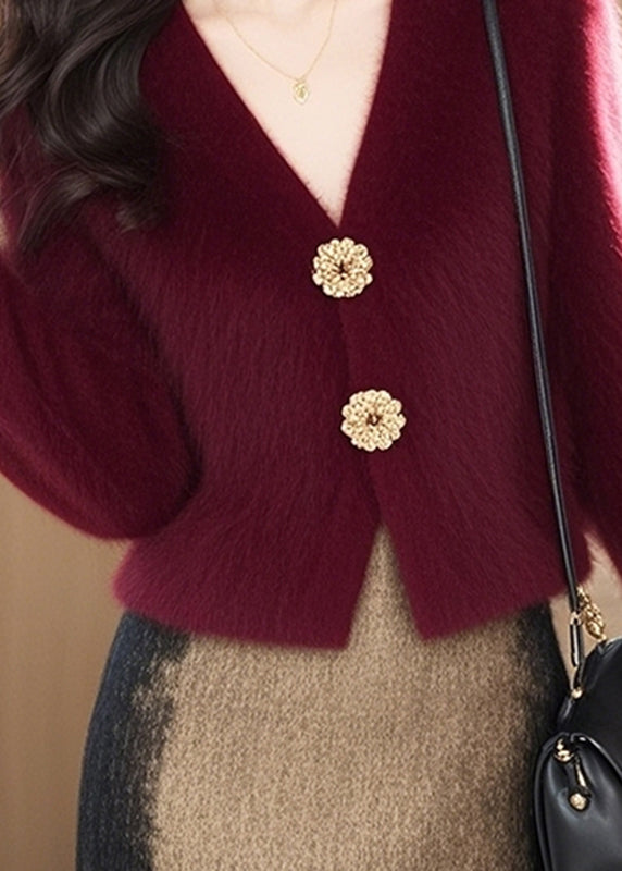 Boutique Mulberry V Neck Button Cotton Knit Cardigans Spring To029