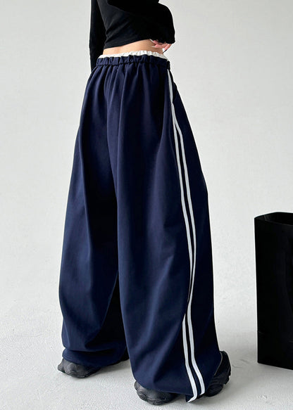 Boutique Navy Blue Drawstring Elastic Waist Wide Leg Pants Spring Ta051