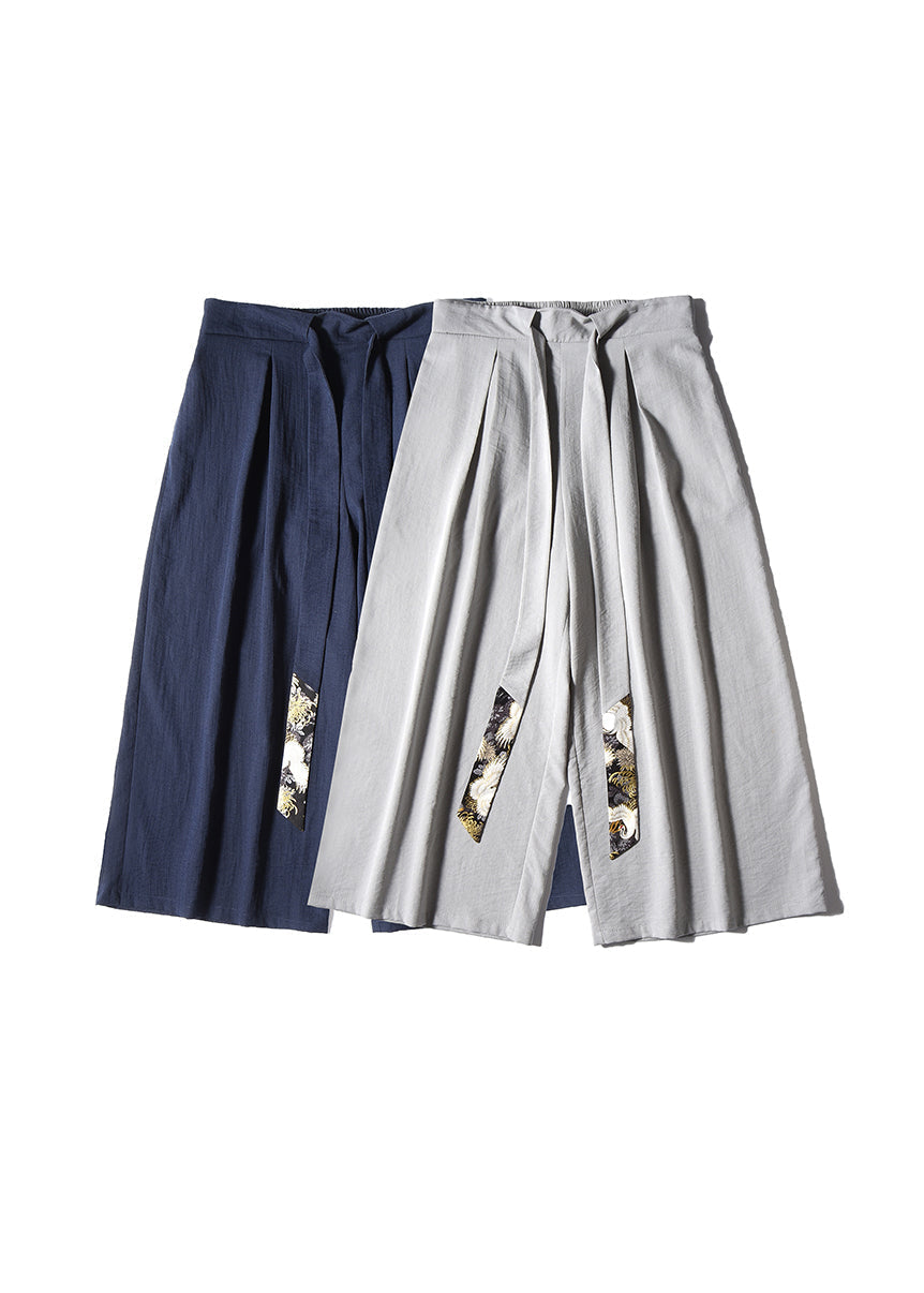 Boutique Navy Pockets Ribbon Patchwork Cotton Pants Summer Sa062