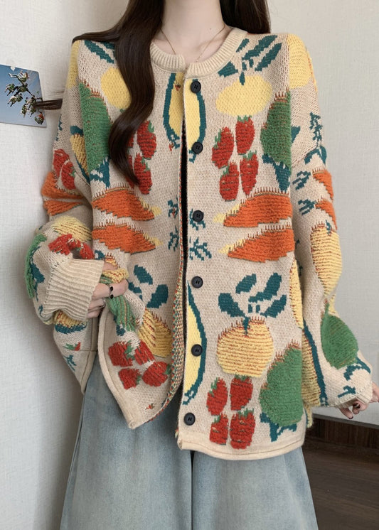 Boutique O Neck Embroidered Jacquard Knit Loose Cardigans Winter Rg021