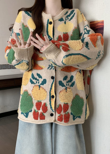 Boutique O Neck Embroidered Jacquard Knit Loose Cardigans Winter Rg021