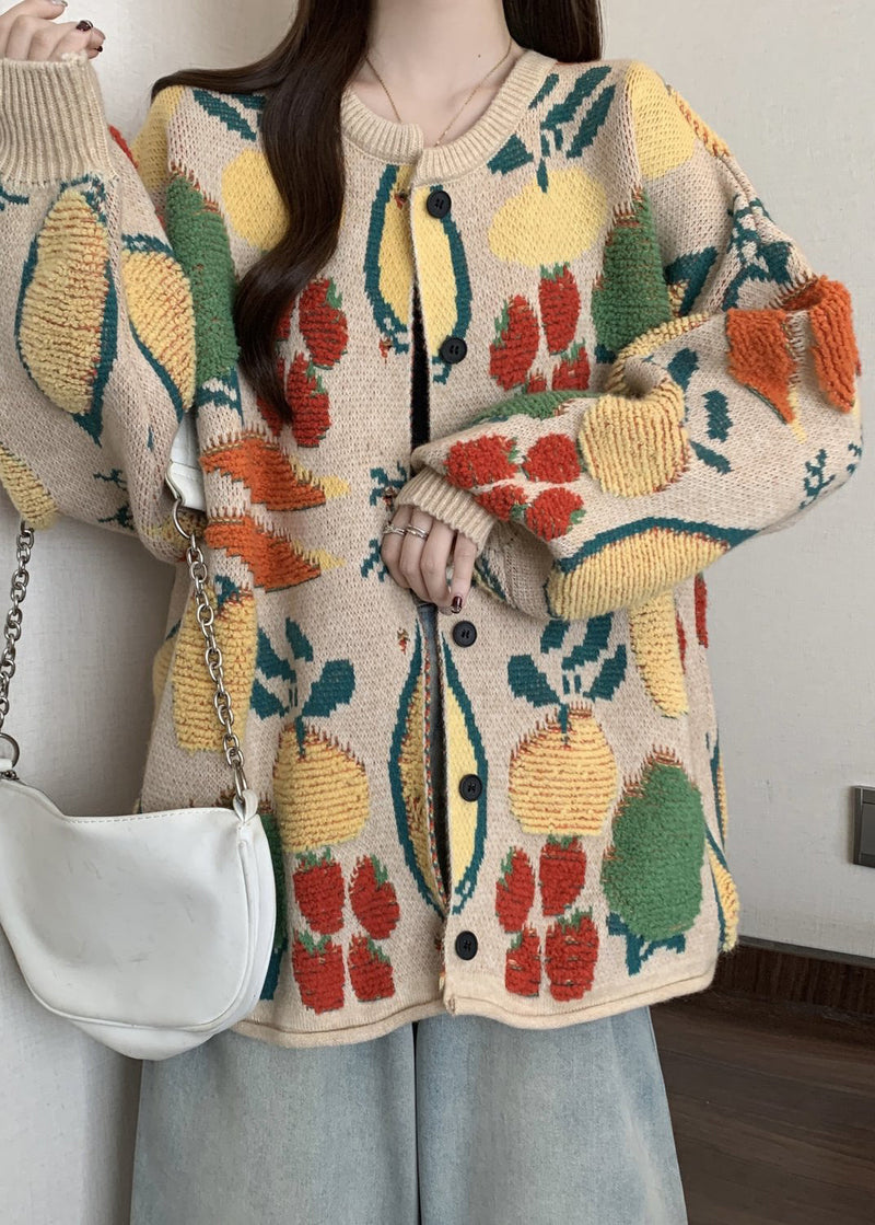 Boutique O Neck Embroidered Jacquard Knit Loose Cardigans Winter Rg021
