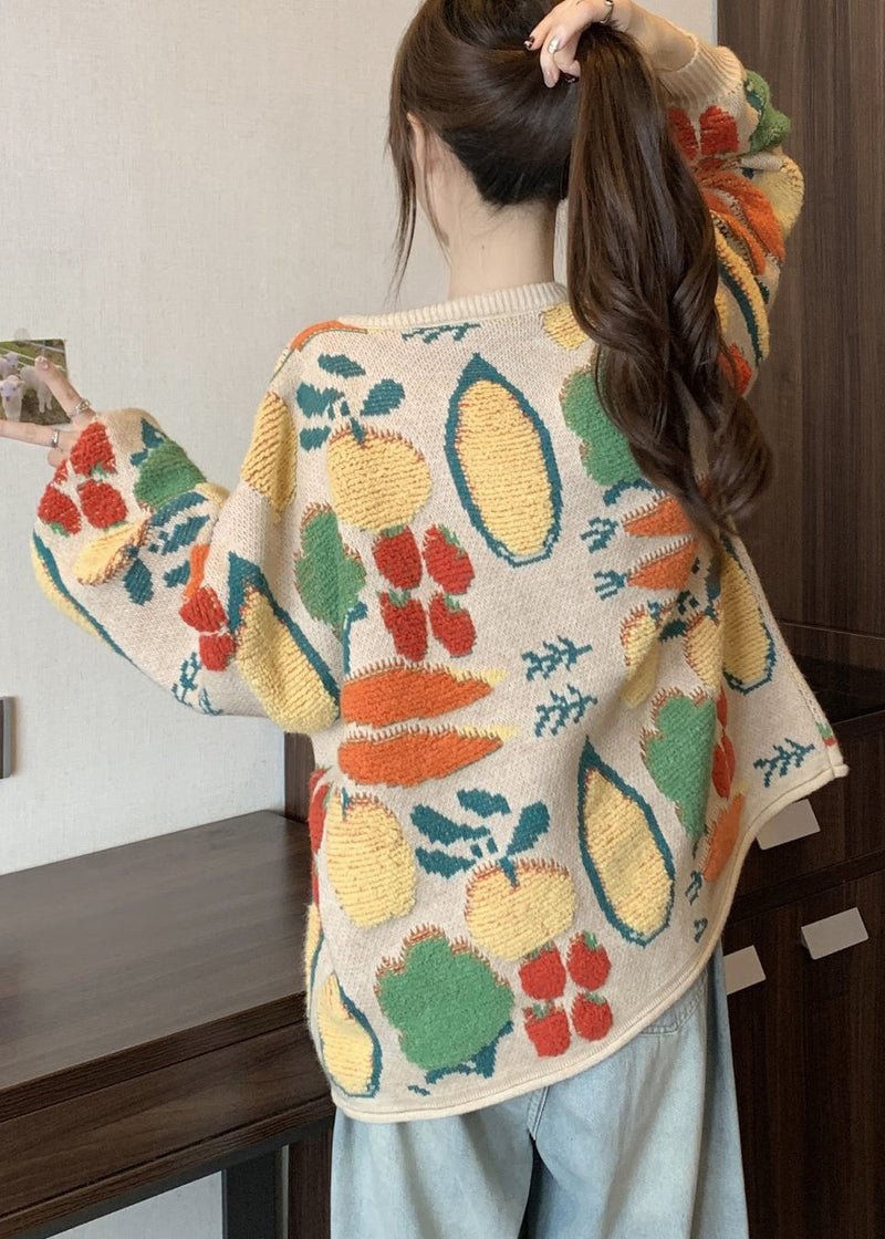 Boutique O Neck Embroidered Jacquard Knit Loose Cardigans Winter Rg021