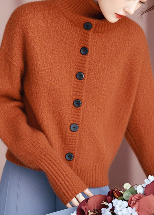 Boutique Orange Stand Collar Button Knit Cardigans Spring To009