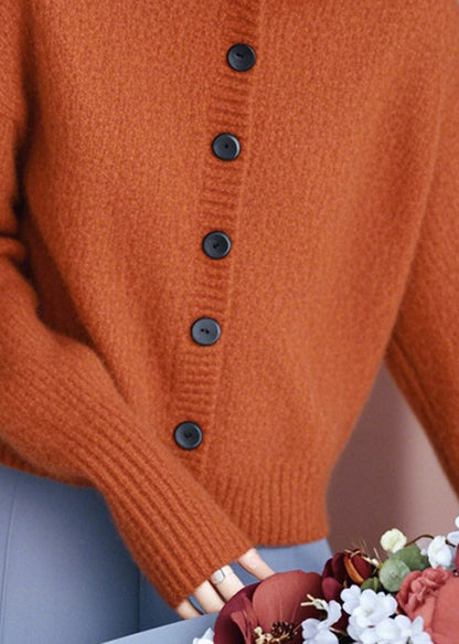 Boutique Orange Stand Collar Button Knit Cardigans Spring To009