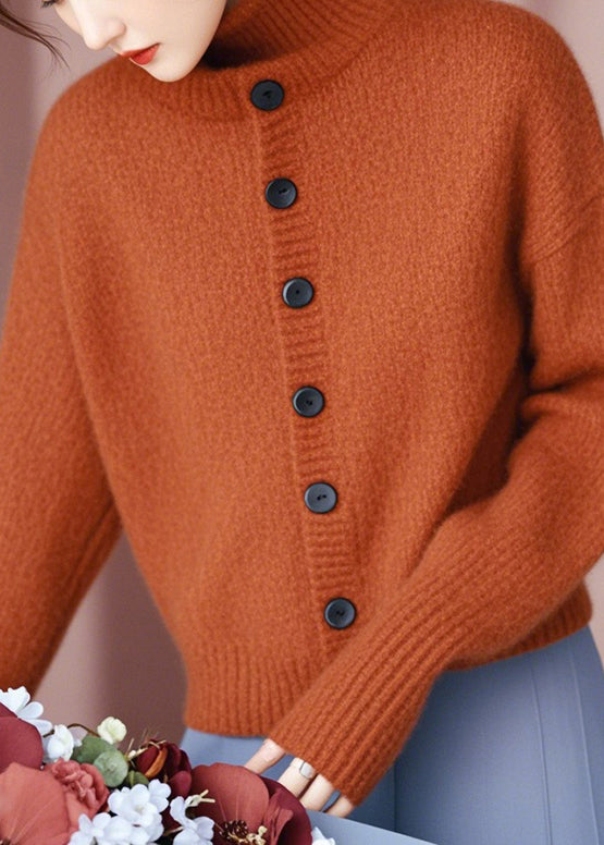 Boutique Orange Stand Collar Button Knit Cardigans Spring To009