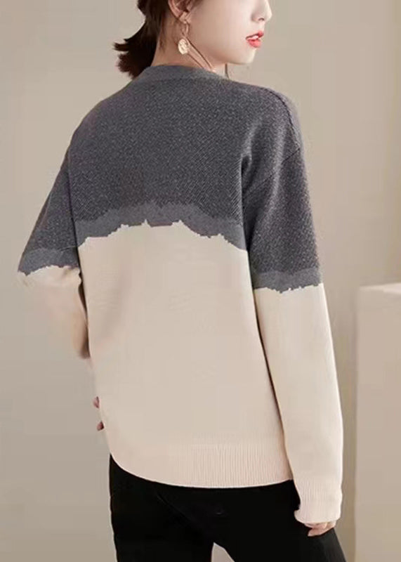 Boutique Photo Color O-neck Print Cotton Knit Sweaters Fall Qt046