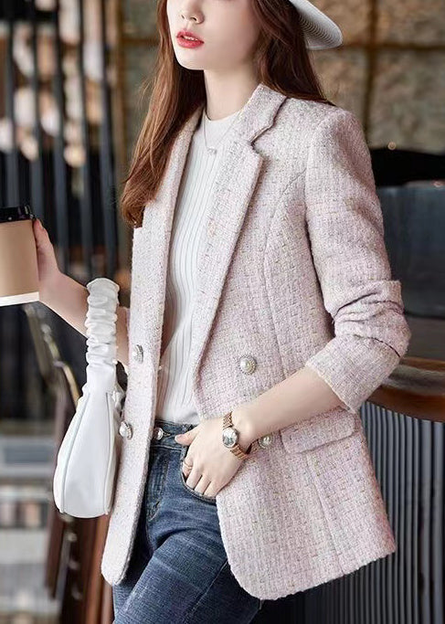 Boutique Pink Notched Woolen Coat Outwear Spring Yj040