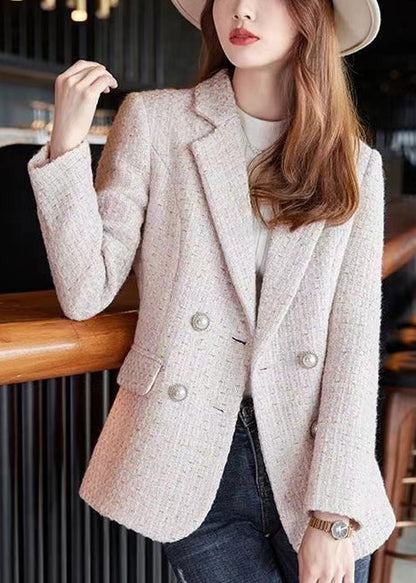 Boutique Pink Notched Woolen Coat Outwear Spring Yj040