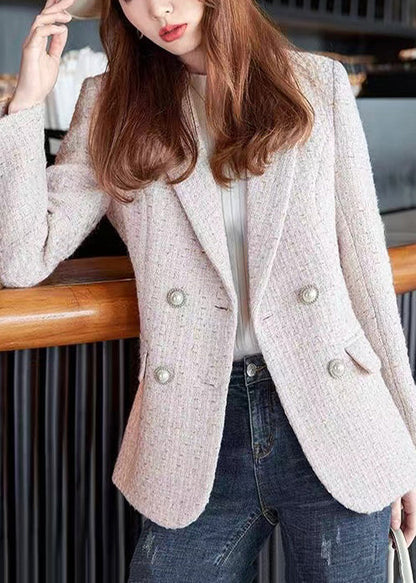 Boutique Pink Notched Woolen Coat Outwear Spring Yj040