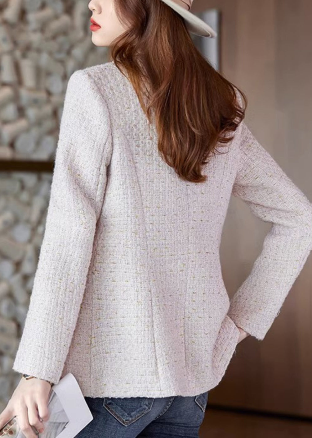 Boutique Pink Notched Woolen Coat Outwear Spring Yj040