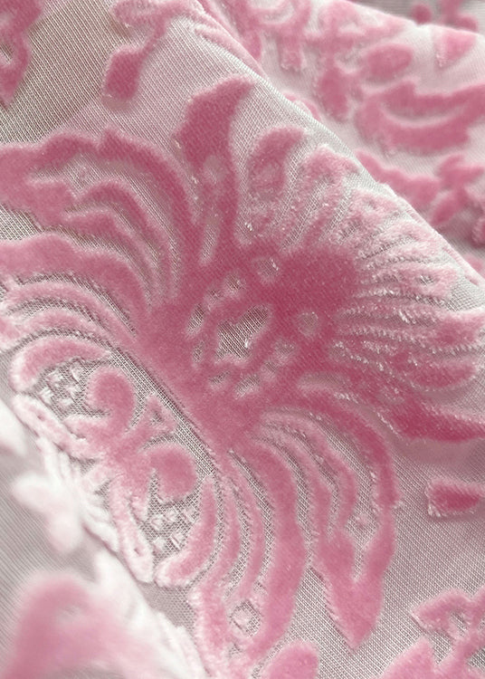 Boutique Pink O Neck Jacquard Silk Velour Blouse Top Spring Ww1013