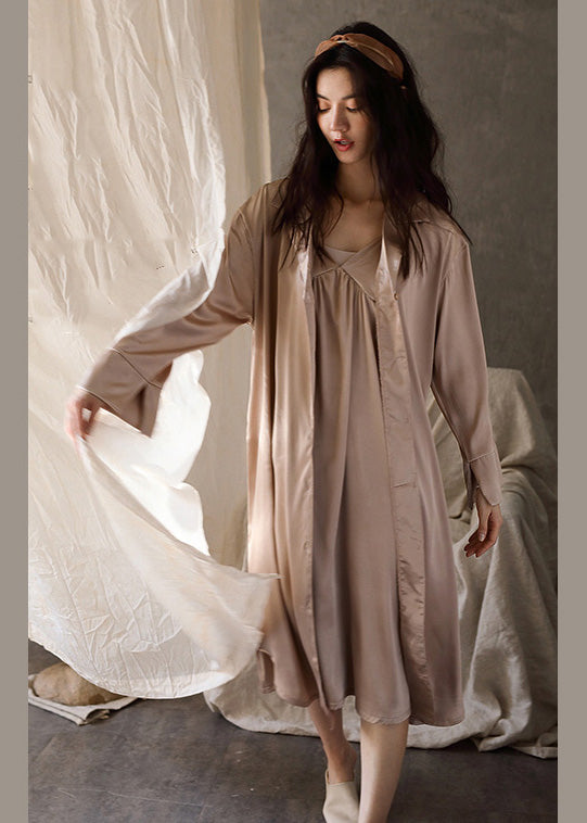 Boutique Pink Patchwork Button Ice Silk Maxi Dress Spring Ly1904