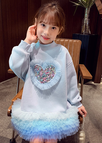 Boutique Pink Sequins Warm Fleece Kids Mid Sweatshirts Dress Spring Ye026