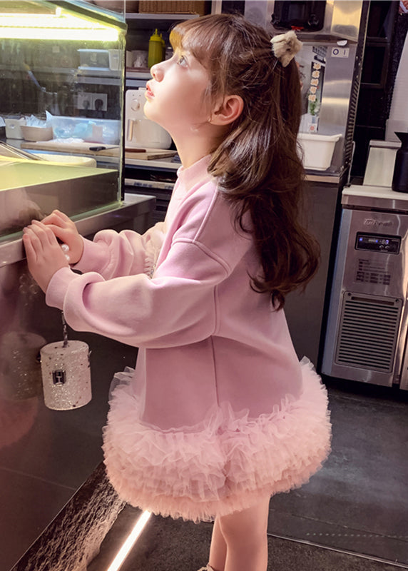 Boutique Pink Sequins Warm Fleece Kids Mid Sweatshirts Dress Spring Ye026
