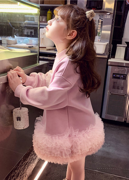 Boutique Pink Sequins Warm Fleece Kids Mid Sweatshirts Dress Spring Ye026