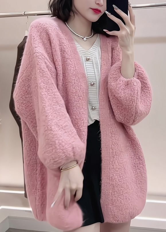 Boutique Pink V Neck Knit Cardigans Fall Wo028