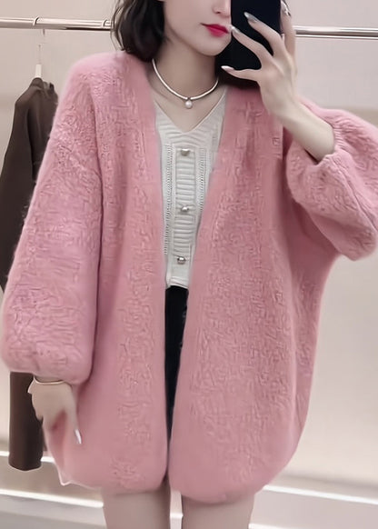Boutique Pink V Neck Knit Cardigans Fall Wo028