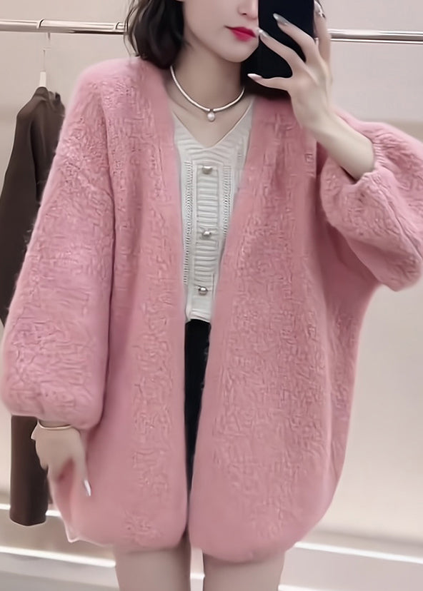 Boutique Pink V Neck Knit Cardigans Fall Wo028