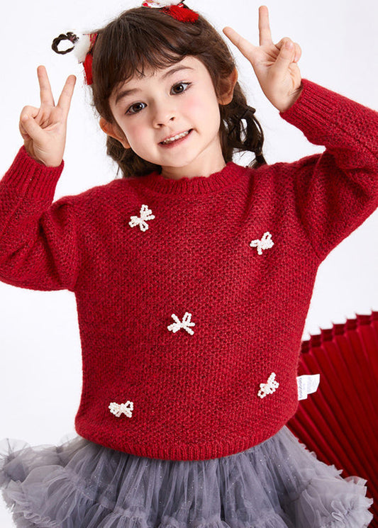 Boutique Red Bow Cotton Knit Sweaters Winter Wl038