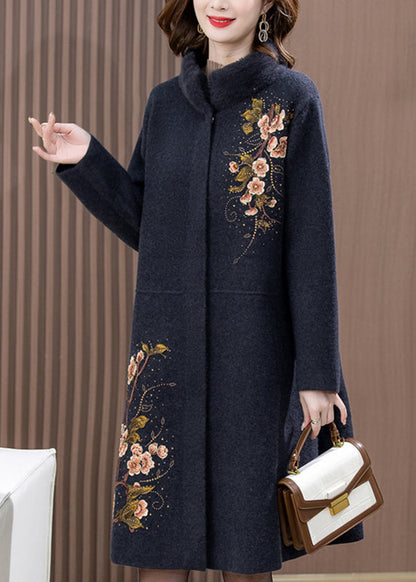 Boutique Red Print Pockets Woolen Long Coats Spring Ta034