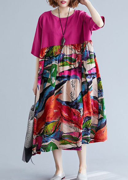 Boutique Rose Oversized Patchwork Print Cotton Maxi Dresses Half Sleeve Ly0919